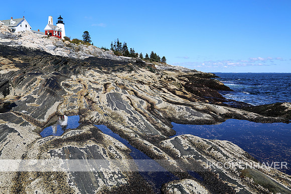 Maine Bristol Lighthouse Rocks with Reflection - Good