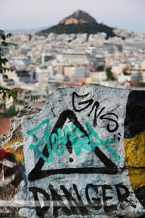 Athens Greece from Acropolis wGraffiti Wall