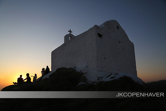 Paros Sunset w Church Ppl Shadows