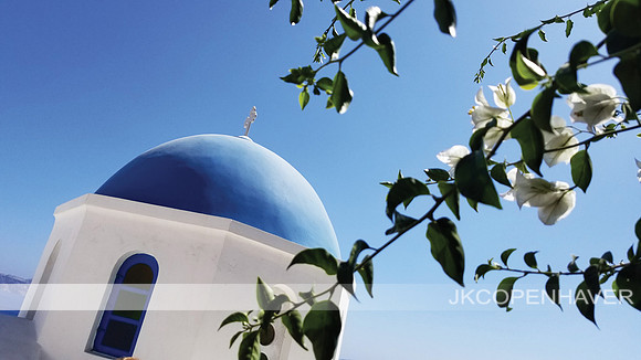 Santorini Blue Dome White Flowers